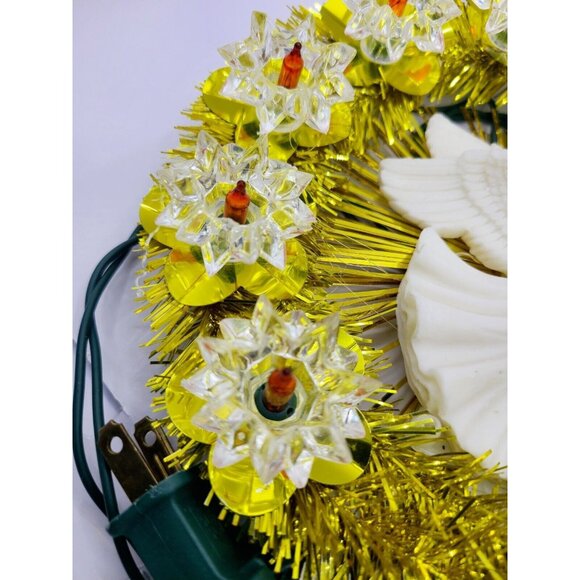 Vintage Tree Topper Gold Tinsel White Light Up Angel Silhouette Christmas Tested - Picture 5 of 8